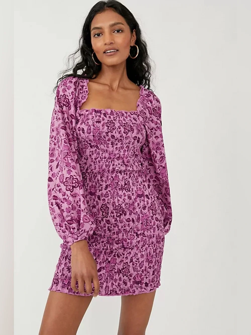 Free People / NWT Smock It To Me Mini Dress in azalea combo purple